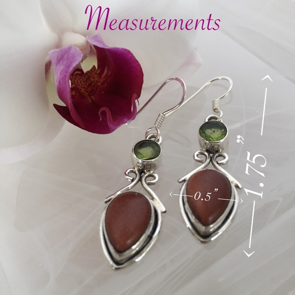 .925 Sterling Silver Earrings Goldstone & Peridot - Picture 3 of 8
